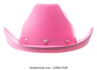 Sombrero de vaquero rosa aislado en el fondo blanco con el concepto de recortar el camino para vestir ropa occidental femenina, femenina suave, cultura estadounidense y ropa de vaquera de moda