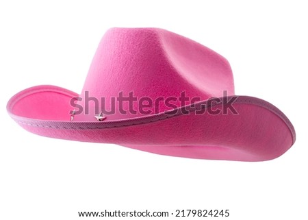 Pink cowboy hat isolated on white background with clipping path cutout concept for feminine western attire, gentle femininity, American culture  and fashionable cowgirl clothing