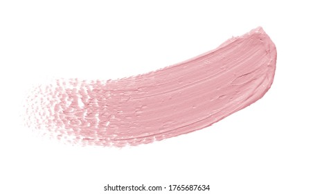 Pink Cream Brush Stroke Isolated On White Background. Color Correcting Concealer Creamy Texture. Makeup Smear Smudge Swatch