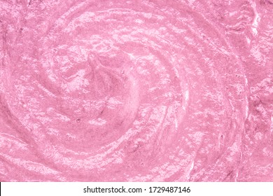 Pink Cream Texture. The Surface Of Berry Yogurt And A Smoothie Of Whipped Cream. Background Texture Of Masks And Scrubs For Face And Body. Pearlescent Silver Surface Of Pink Foam.