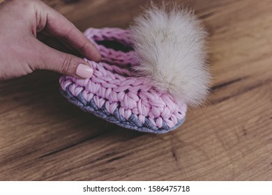 Pink Crochet Slippers For Baby