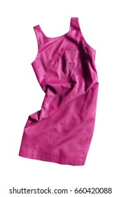 Pink Crumpled Basic Dress On White Background