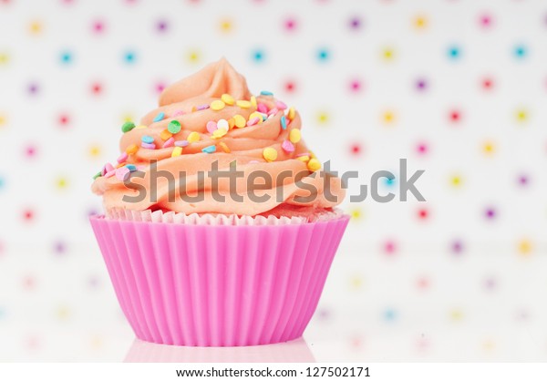 Pink Cupcake Whipped Cream Sprinkles On Stock Photo (Edit Now) 127502171