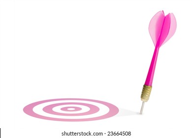 Pink Dart Missing Target. Isolated On White