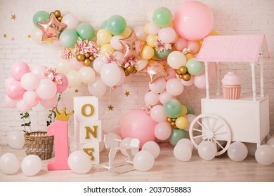 Pink Decor With Flowers For First Birthday