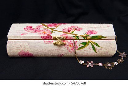 Pink Decoupage Box With Painted Flowers