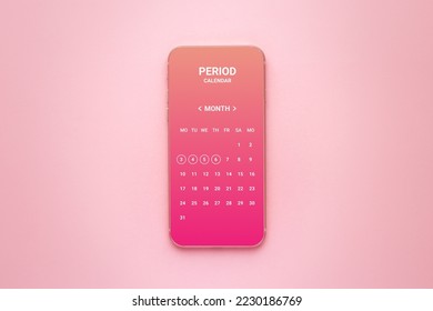 pink design of female menstrual cycle calendar app in mobile phone isolated on pink background