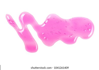 Pink Dishwashing Liquid, Detergent Puddle Isolated On White Background, Top View
