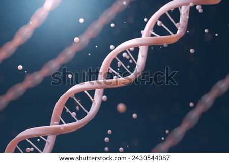 Pink DNA double helix or Collagen and Elastin on dark blue background for science and beauty product concept.