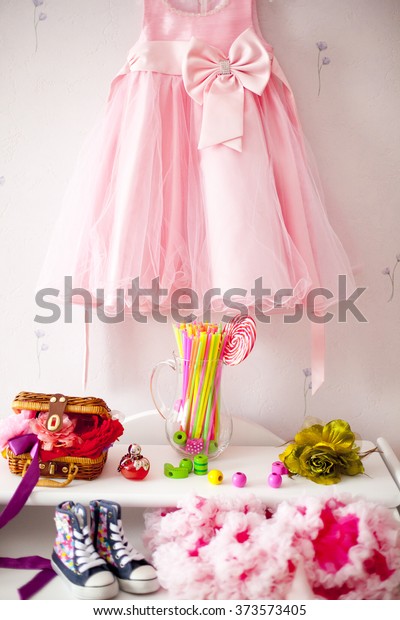 Pink Dress Fluffy Skirt Bow Little Stock Photo Edit Now 373573405