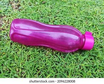 Pink Drink Bottle Lying On Green Grass