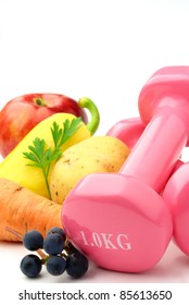 pink dumbbells fitness on a white background