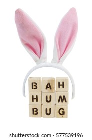 Pink Easter Bunny Ears With BAH HUMBUG Message. Fun. Humor. Isolated.