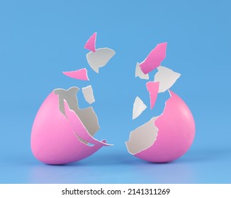 Pink Easter egg broken into pieces and cracked open with space for product placement.