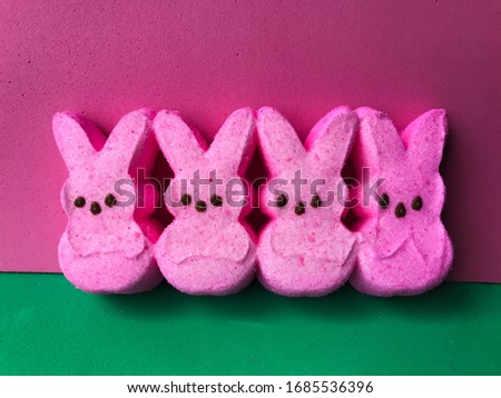 Pink Easter marshmallow peeps candy.