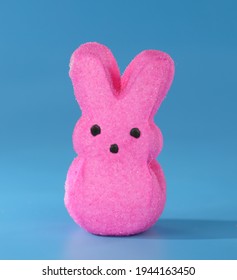 Pink Easter peep, marshmallow peeps Easter candy.