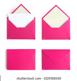 Pink Envelope Set Isolated On White Background, Top View