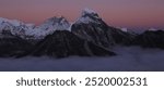 Pink evening sky over Mount Everest, Nepal.