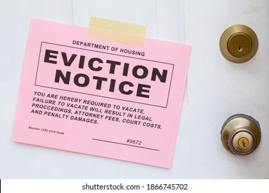 Pink Eviction Notice Taped on Front Door. - Shutterstock ID 1866745702