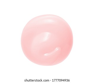 Pink Face Cream Drop Blob Swirl Isolated On White Background. Beauty Serum Gel, Skincare Lotion Circle Sample Closeup