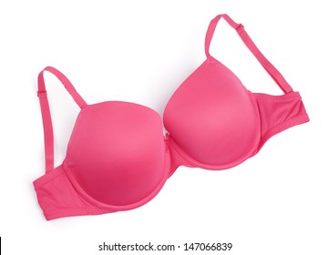 Pink female bra isolated on white background