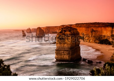 Pink filter, soft focus. Twelve Apostles Sea Rocks near Great Ocean Road , Port Campbell National Park, Australia