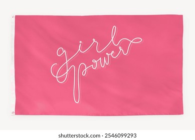 Pink flag with 'girl power' in white script. Empowering message of girl power. Feminine and bold, this girl power flag stands out with its vibrant pink color. Cute girl power flag. - Powered by Shutterstock