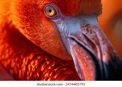 Pink flamingo in Africa. Beautiful extreme close-up.