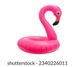 Pink flamingo inflatable buoy ring isolated on white background, Lifebuoy kids swimming safety
