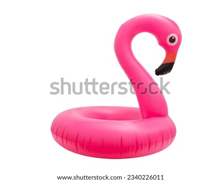 Pink flamingo inflatable buoy ring isolated on white background, Lifebuoy kids swimming safety