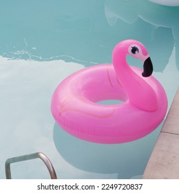 Pink Flamingo Inflatable Pool Floatie in Swimming Pool - Palm Springs, California