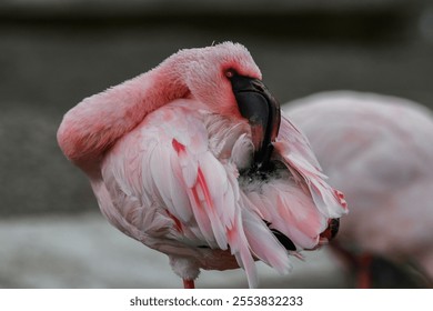 A pink flamingo preening its feathers - Powered by Shutterstock