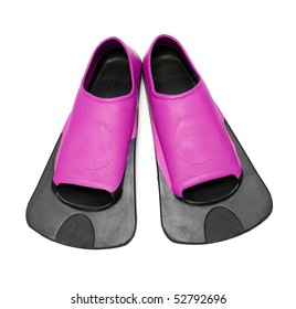 Pink Flippers For Swimming On White Background