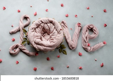 pink flower with word love. digital photography backdrop