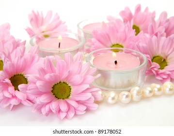 Pink flowers and candles