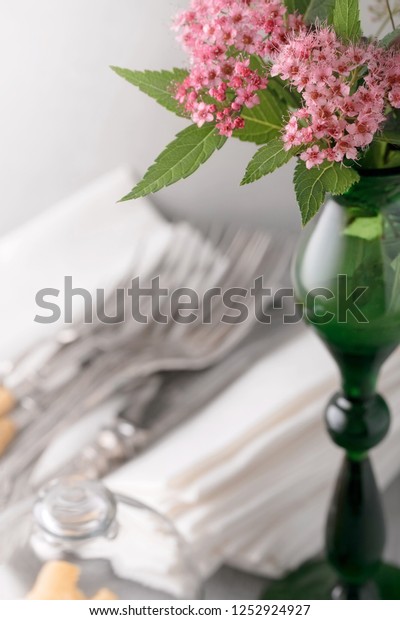 Pink Flowers High Vase Decorate Table Stock Photo Edit Now