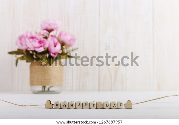 Pink Flowers Vase On Table Beads Stock Photo Edit Now 1267687957