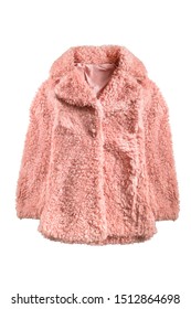 Pink Fluffy Faux Fur Coat Isolated Over White