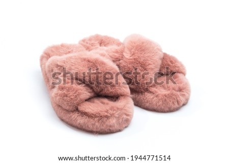 pink fluffy home women slippers supply isolated onn white background - Image 