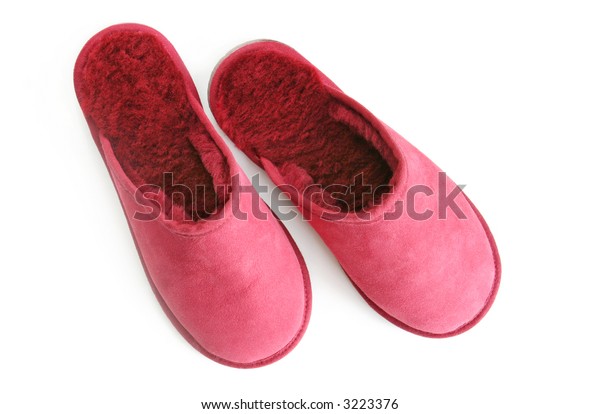 Pink Fluffy Sheepskin Slippers Isolated 