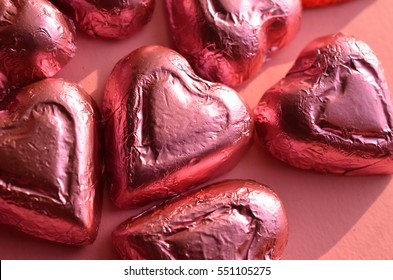 Pink Foil Wrapped Chocolate Heart Shape Candy Valentine's Day