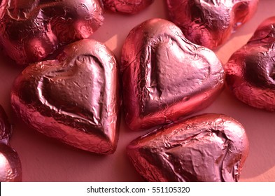 Pink Foil Wrapped Chocolate Heart Shape Candy Valentine's Day