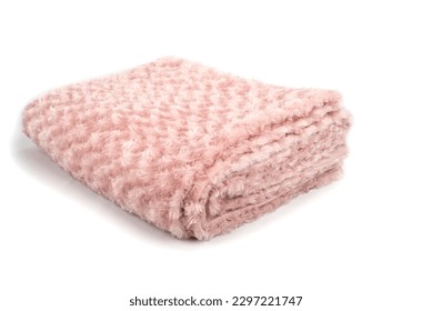 Pink folded blanket on a white background