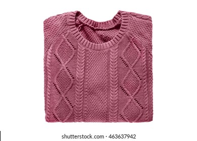 Pink Folded Sweater On White Background