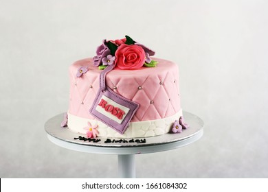 Pink Fondant Cake With Rose Fondant Decoration