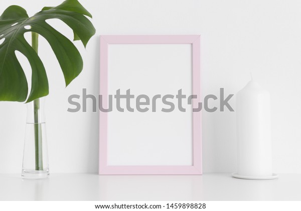 Download Pink Frame Mockup Candle Monstera Leaf Stock Photo Edit Now 1459898828