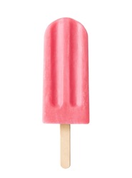 Pink Fruit And Berry Popsicle Isolated On White Background. Watermelon, Strawberry And Raspberry Flavor