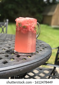 Pink Fruity Sangria On The Patio During Summertime.