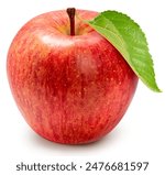 Pink Fuji Apple isolated on white background, Fresh Pink Japanese Apple with leaf on white background, With clipping path.
