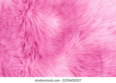 Pink fur texture top view. Pink sheepskin background. Fur pattern. Texture of pink shaggy fur. Wool texture. Sheep fur close up - Shutterstock ID 2259602037